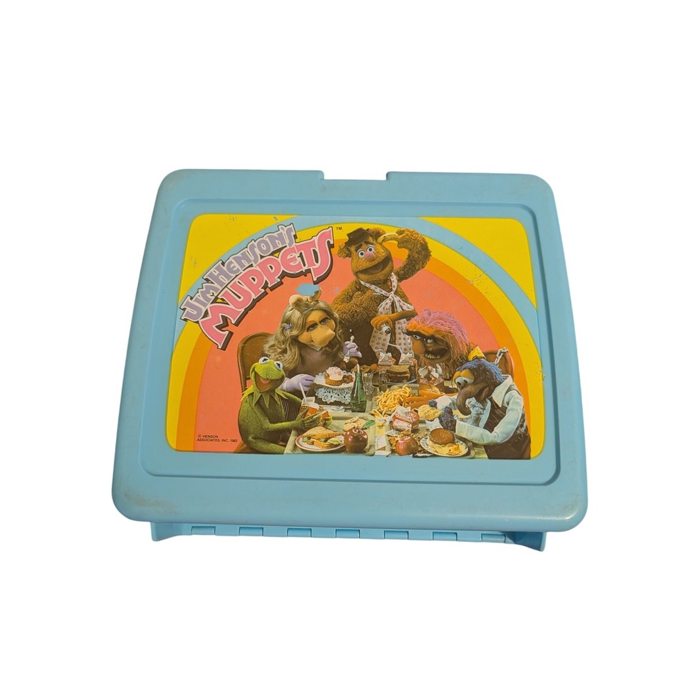 Vintage 1982 Jim Henson Muppets Plastic Lunchbox Thermos Blue 80s Kidcore No Cup
